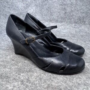 Vtg WHITE MOUNTAIN black leather MARY JANE shoes wedge heels Witchy Prairie